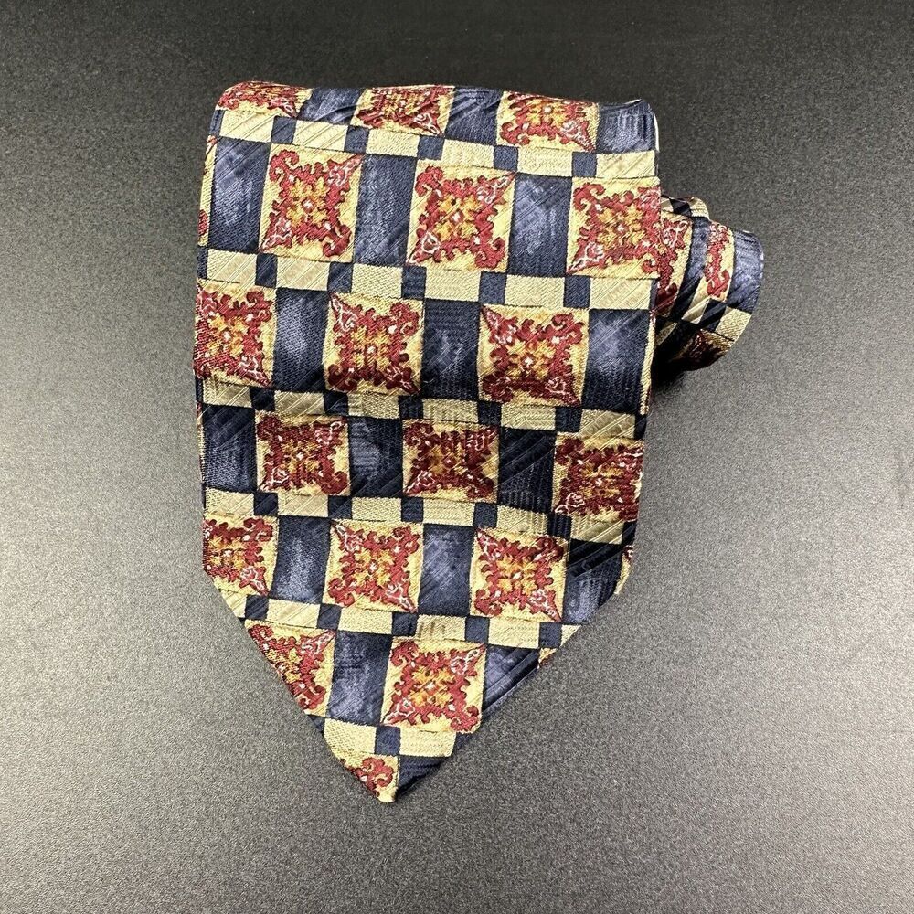 Robert Talbott Best of Class Silk Tie Tan Blue Geometric Hand Sewn and Printed